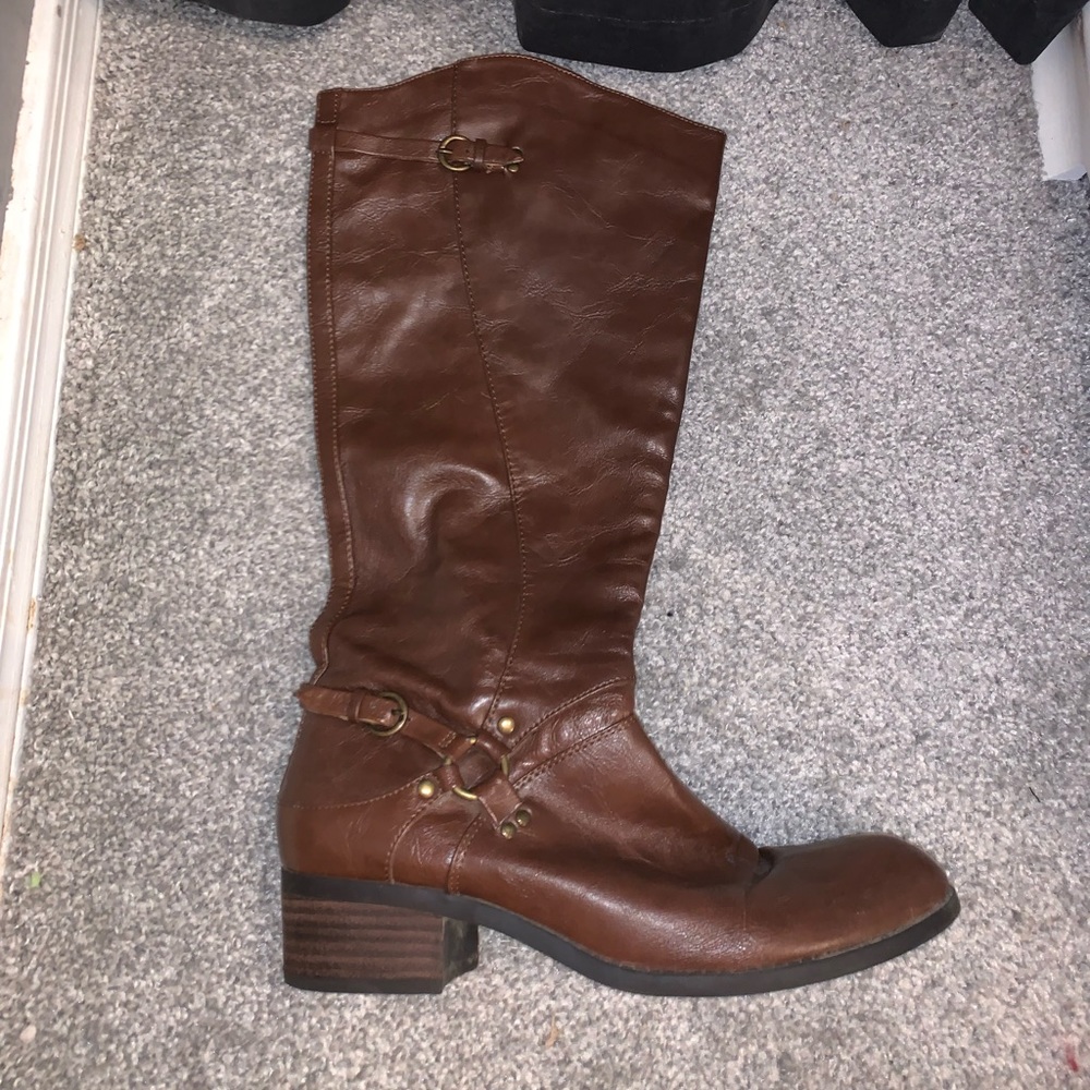 Brown vegan leather knee high boot